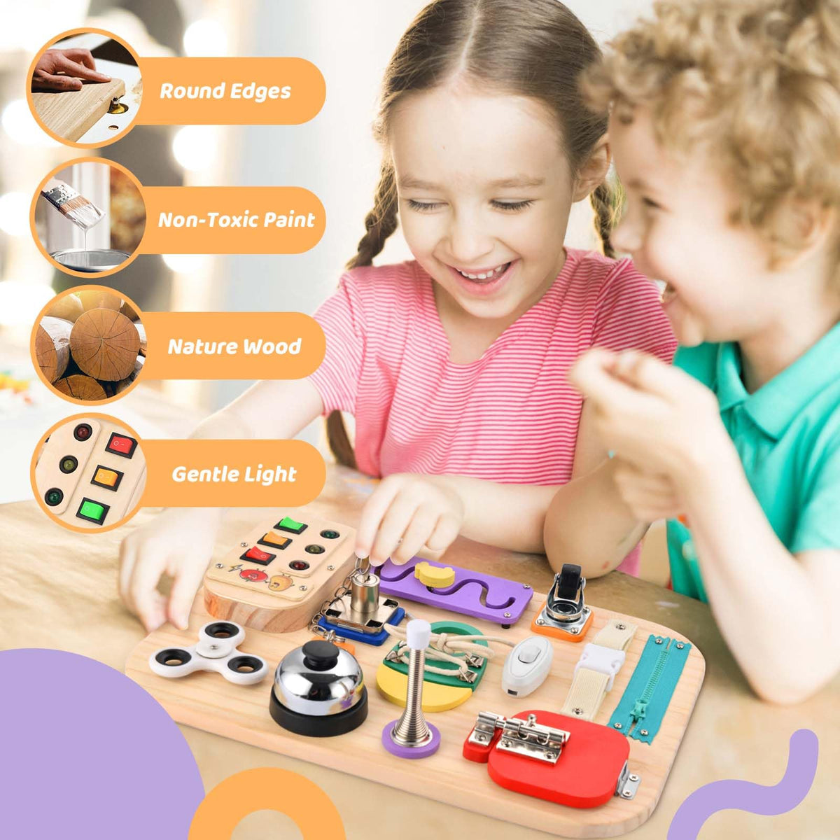 Potatomato Montessori Busy Board - Wooden Sensory Toys for Toddlers -Activity Board Toys for Fine
