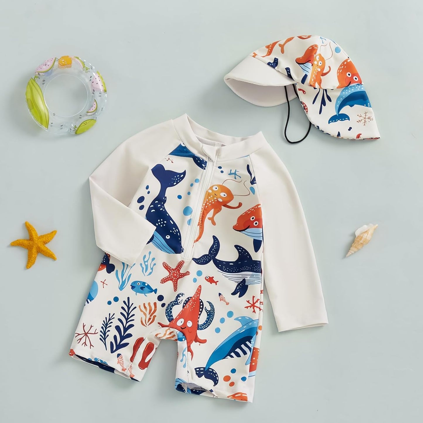 Hnyenmcko Baby/Toddler Boy Rash Guard Swimsuit Long Sleeve One Piece Zipper Swimwear Sunsuit Infant