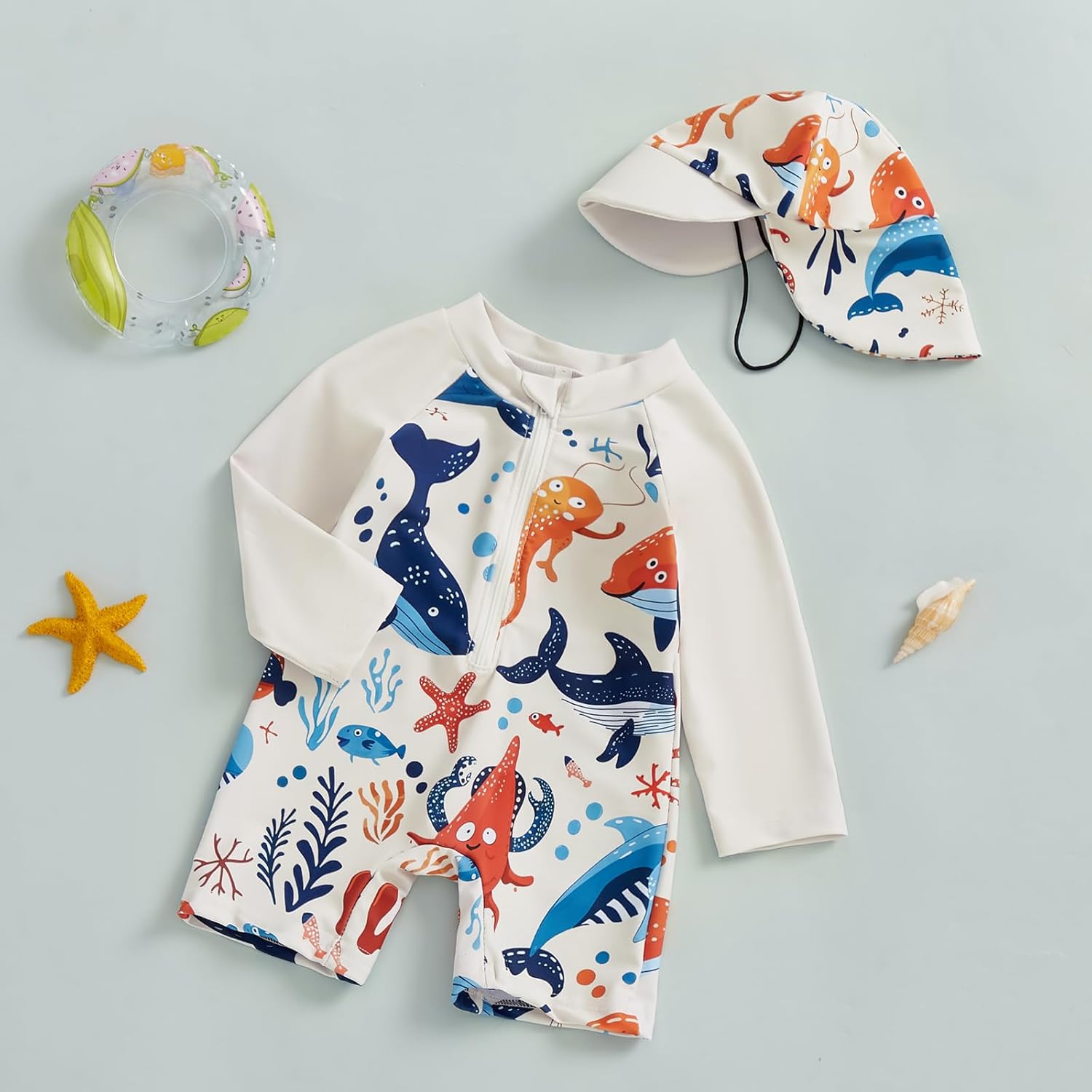 Hnyenmcko Baby/Toddler Boy Rash Guard Swimsuit Long Sleeve One Piece Zipper Swimwear Sunsuit Infant