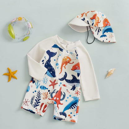 Hnyenmcko Baby/Toddler Boy Rash Guard Swimsuit Long Sleeve One Piece Zipper Swimwear Sunsuit Infant