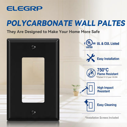 ELEGRP Decorative Receptacle Wall Plate, 1-Gang Mid Size Outlet Decorator Cover, Unbreakable