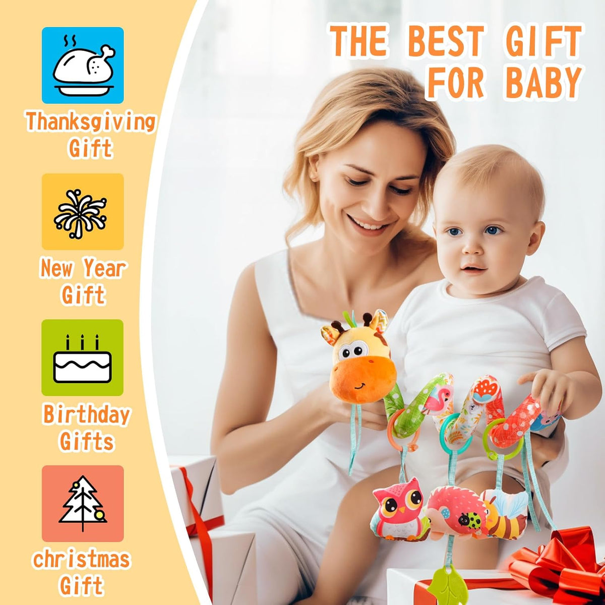 Jollybaby Crib Stroller Car Seat Toys for Baby 0-3-6-9-12 Months, Tummy Time Hanging Sensory Toys