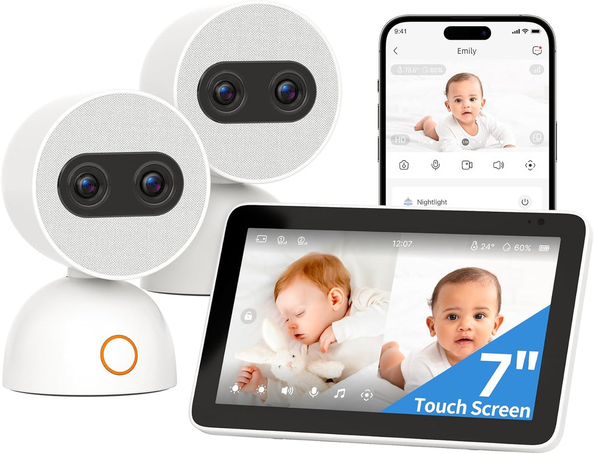 Simsky Split Screen Video Baby Monitor with 2 Cameras, 2× 4MP Resolution, 7" HD Touch Screen Smart