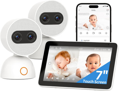 Simsky Split Screen Video Baby Monitor with 2 Cameras, 2× 4MP Resolution, 7" HD Touch Screen Smart
