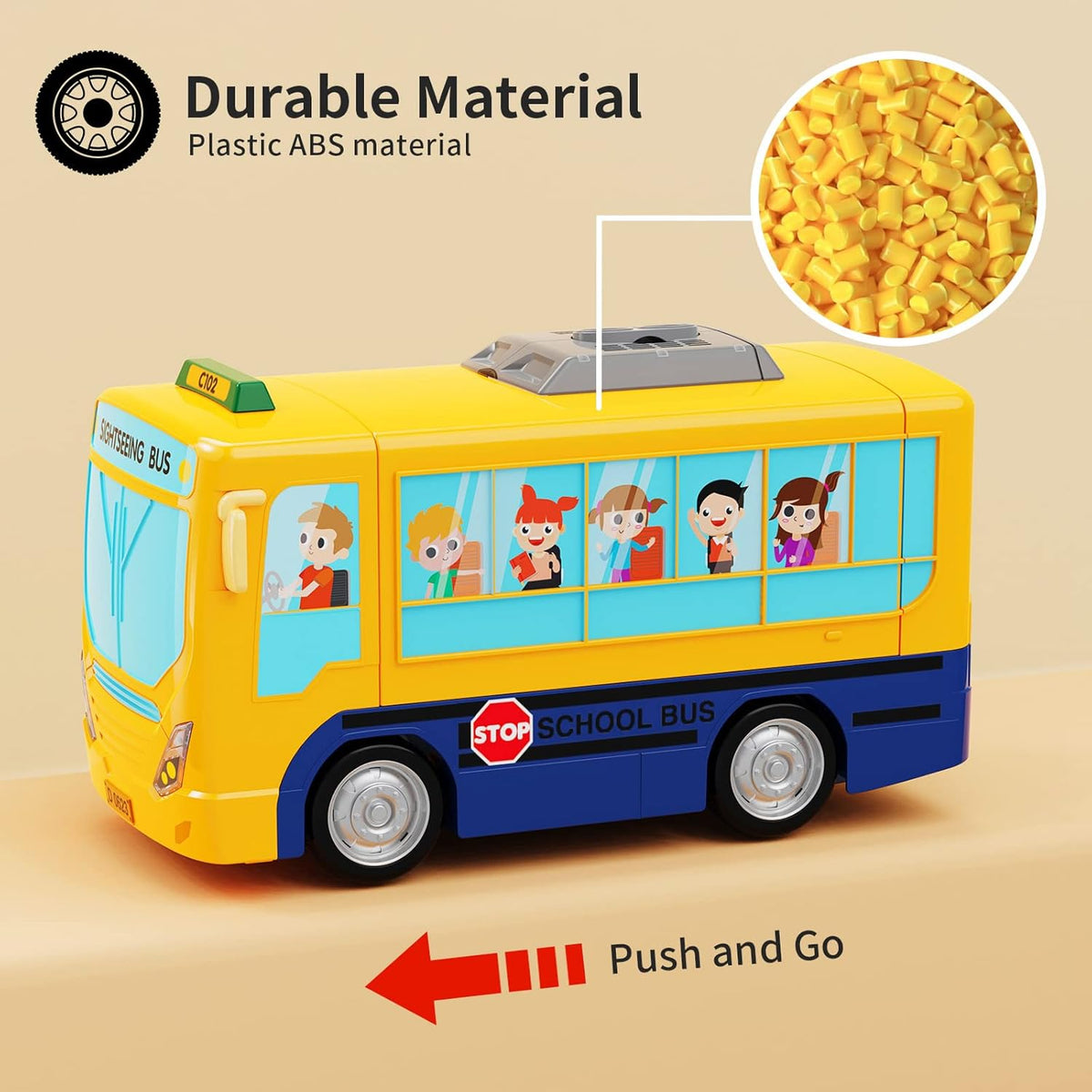 HONGTUO School Bus Toy with Sound and Light Simulation Steering Wheel Driving Toy Toddlers School