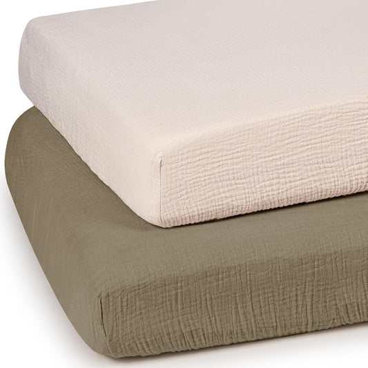 lulumoon Mini Crib Sheets Muslin: Soft Cotton Fitted Mini Crib Mattress Sheets for Boys and Girls