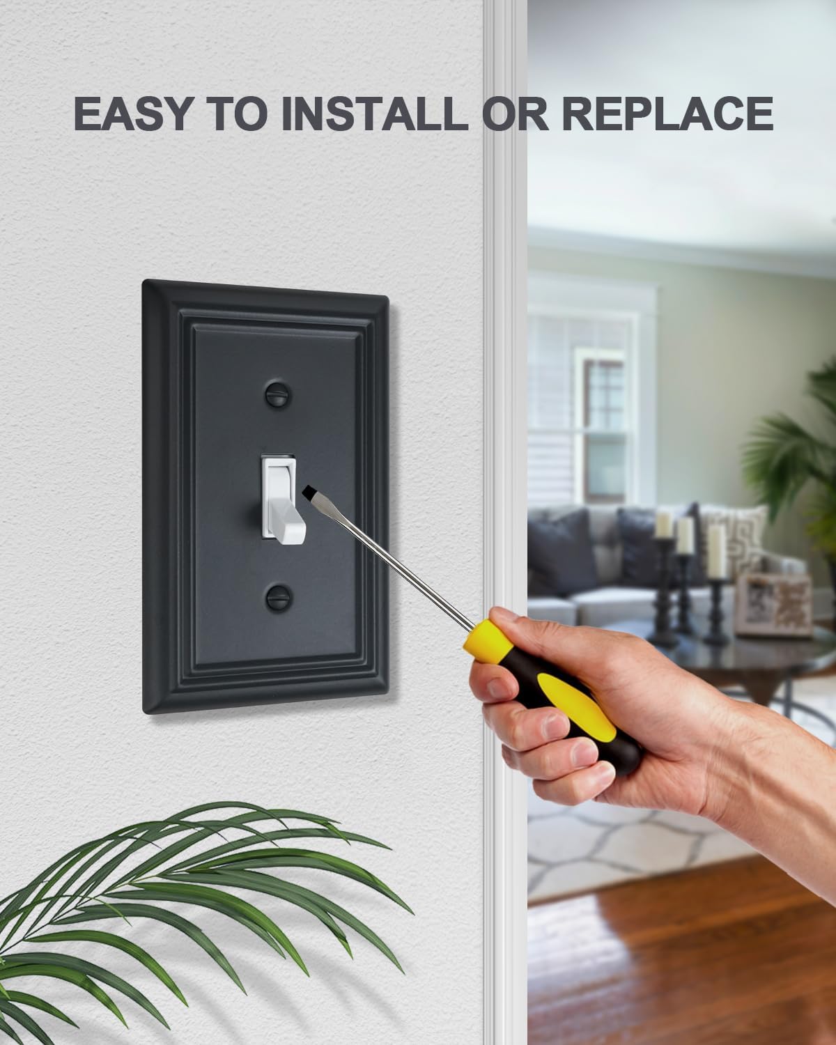 4-Pack Single Toggle Wall Plates, Decorative Black Switch Plate Covers, Metal Light Switch Covers