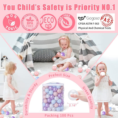 GOGOSO Ball Pits Balls for Toddlers Pack of 50 100 200 Plastics Shape Ball Non-Phthalate Non-BPA