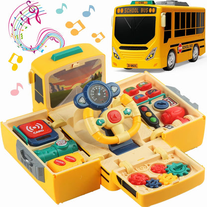 HONGTUO School Bus Toy with Sound and Light, Simulation Steering Wheel, Toddlers School Bus with