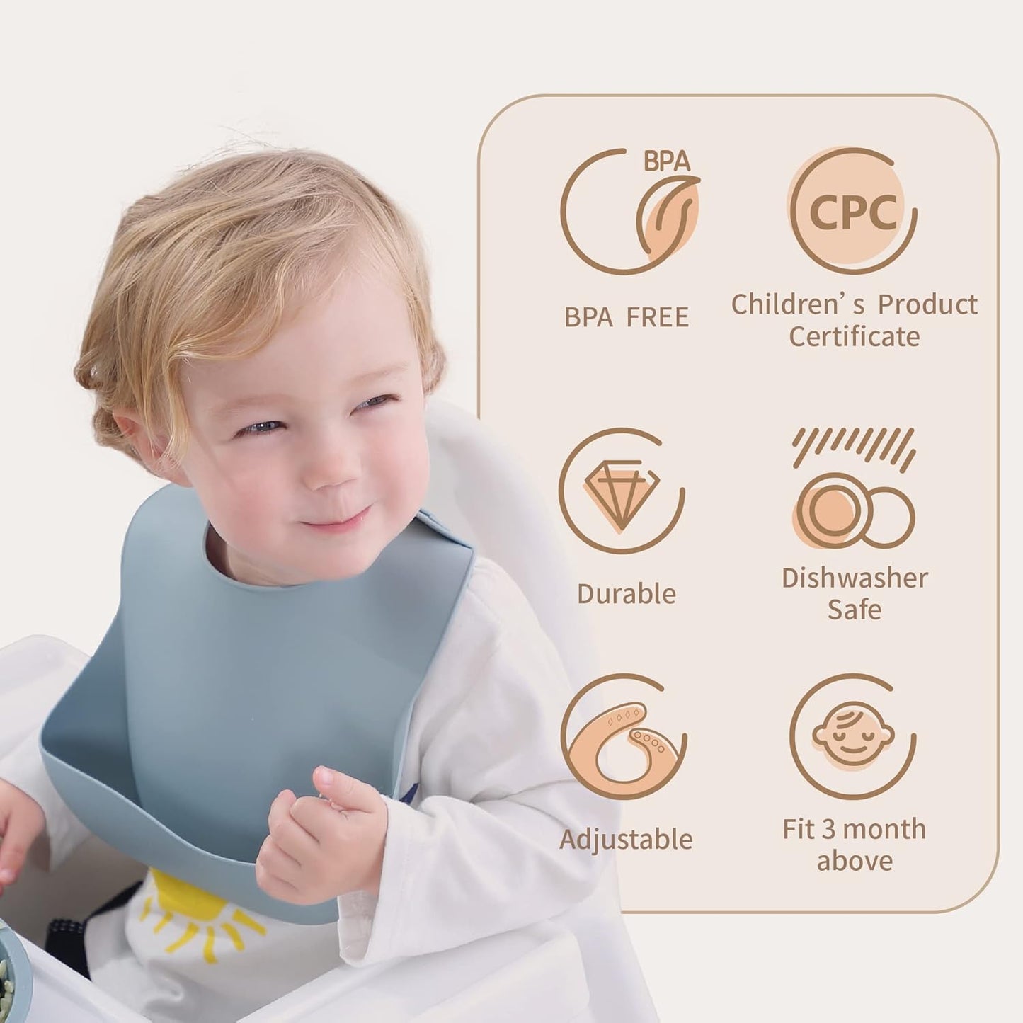 Moonkie Silicone Baby Bibs Set Of 2 | BPA Free Waterproof | Soft Flexible Silicone Bibs for Babies