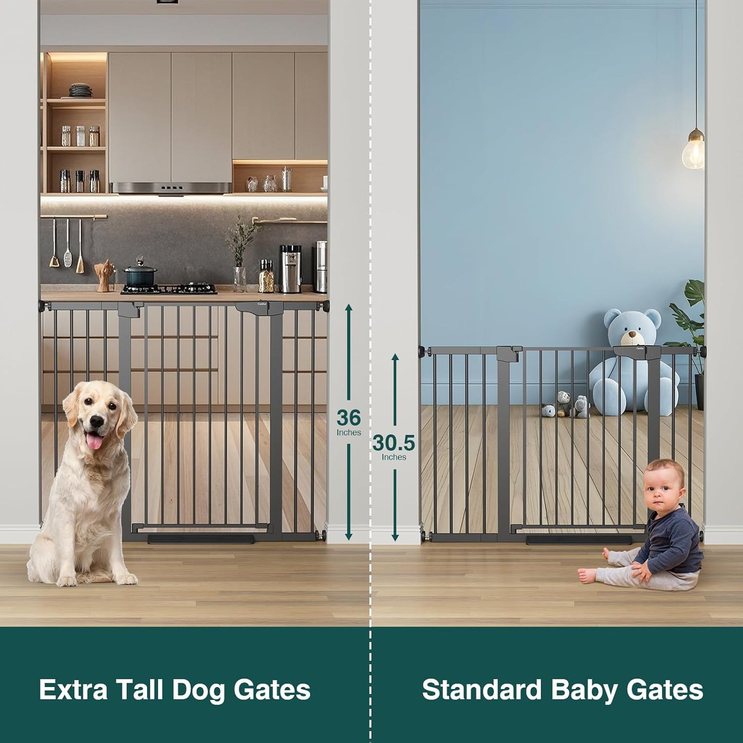 Cumbor 36" Extra Tall Baby Gate for Stairs, 29.7-48" Wide Dog Gates for Doorways, Auto Close Safety