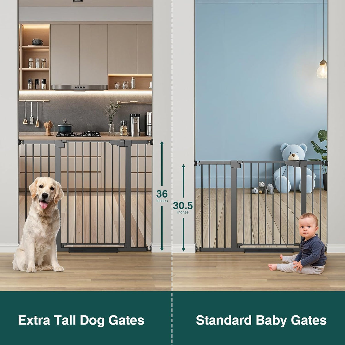Cumbor 36" Extra Tall Baby Gate for Stairs, 29.7-48" Wide Dog Gates for Doorways, Auto Close Safety