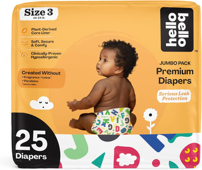 Hello Bello Premium Baby Diapers Size 3, 25 Count of Disposable, Extra-Absorbent, Hypoallergenic