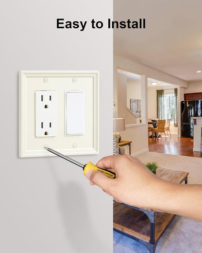 2-Pack Double Decorator Outlet Cover Plate, Light Almond Modern Decorative Switch Plates and Outlet