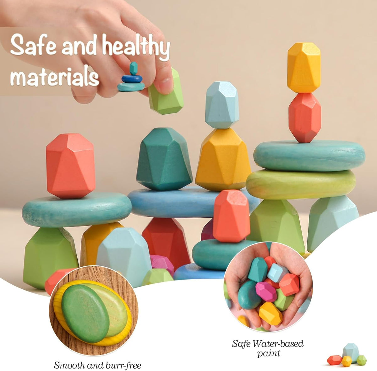OESSUF Stacking Rocks 26Pcs Stacking Blocks Balancing Stones Wooden Building Toys Wood Stone