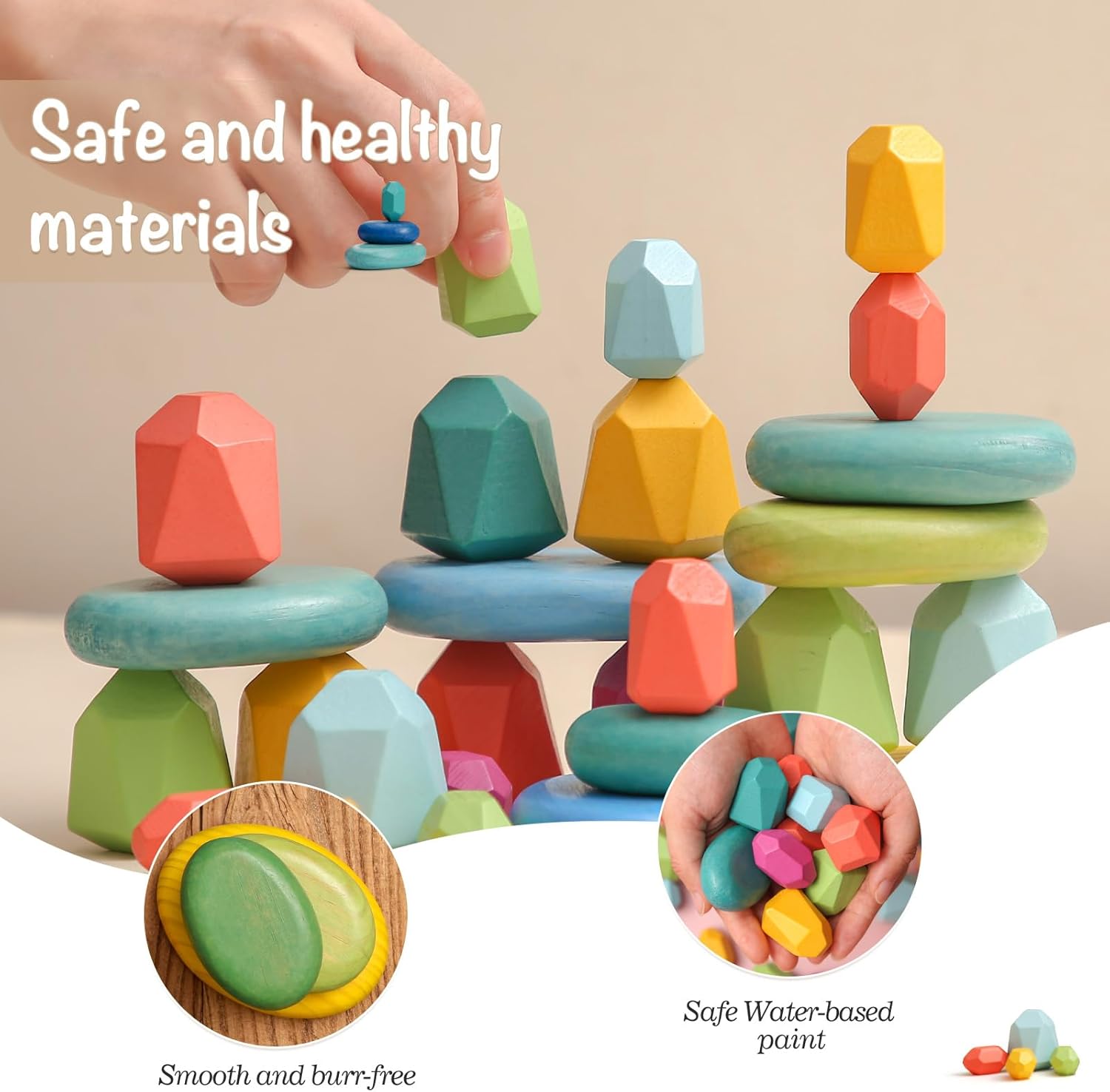 OESSUF Stacking Rocks 26Pcs Stacking Blocks Balancing Stones Wooden Building Toys Wood Stone