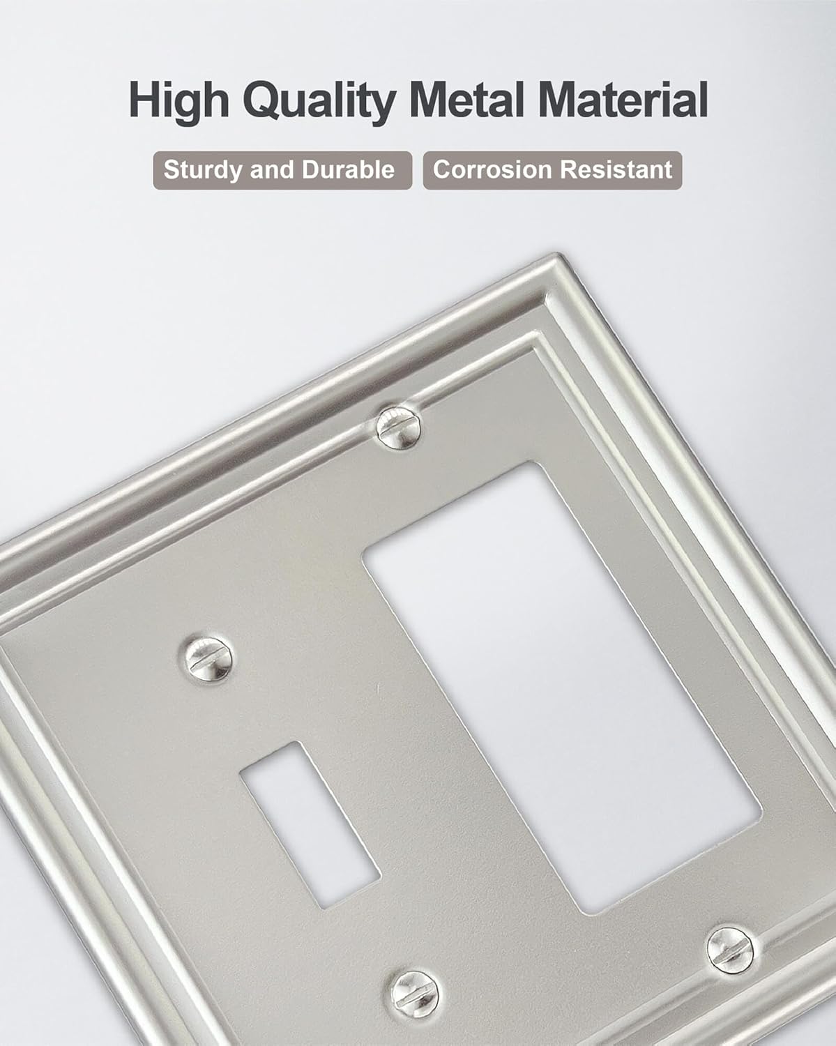 2-Pack Combination 1 Toggle/1 Decorator Wall Plate, Metal Switch Plate and Outlet Cover, Satin