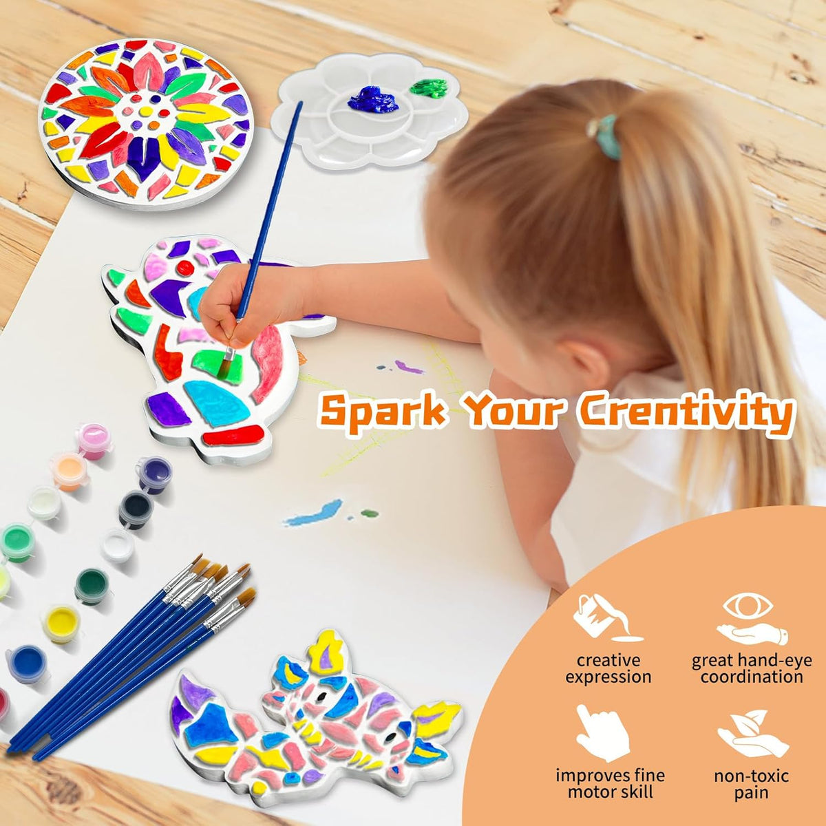EggSun 8Pcs Stepping Stones Painting Craft Kit for Kids 4 8 6, DIY Garden Stones Outdoor Paint Your