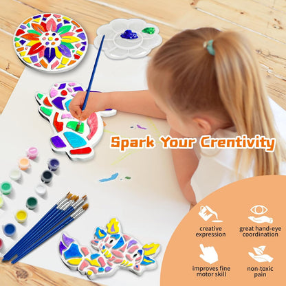 EggSun 8Pcs Stepping Stones Painting Craft Kit for Kids 4 8 6, DIY Garden Stones Outdoor Paint Your