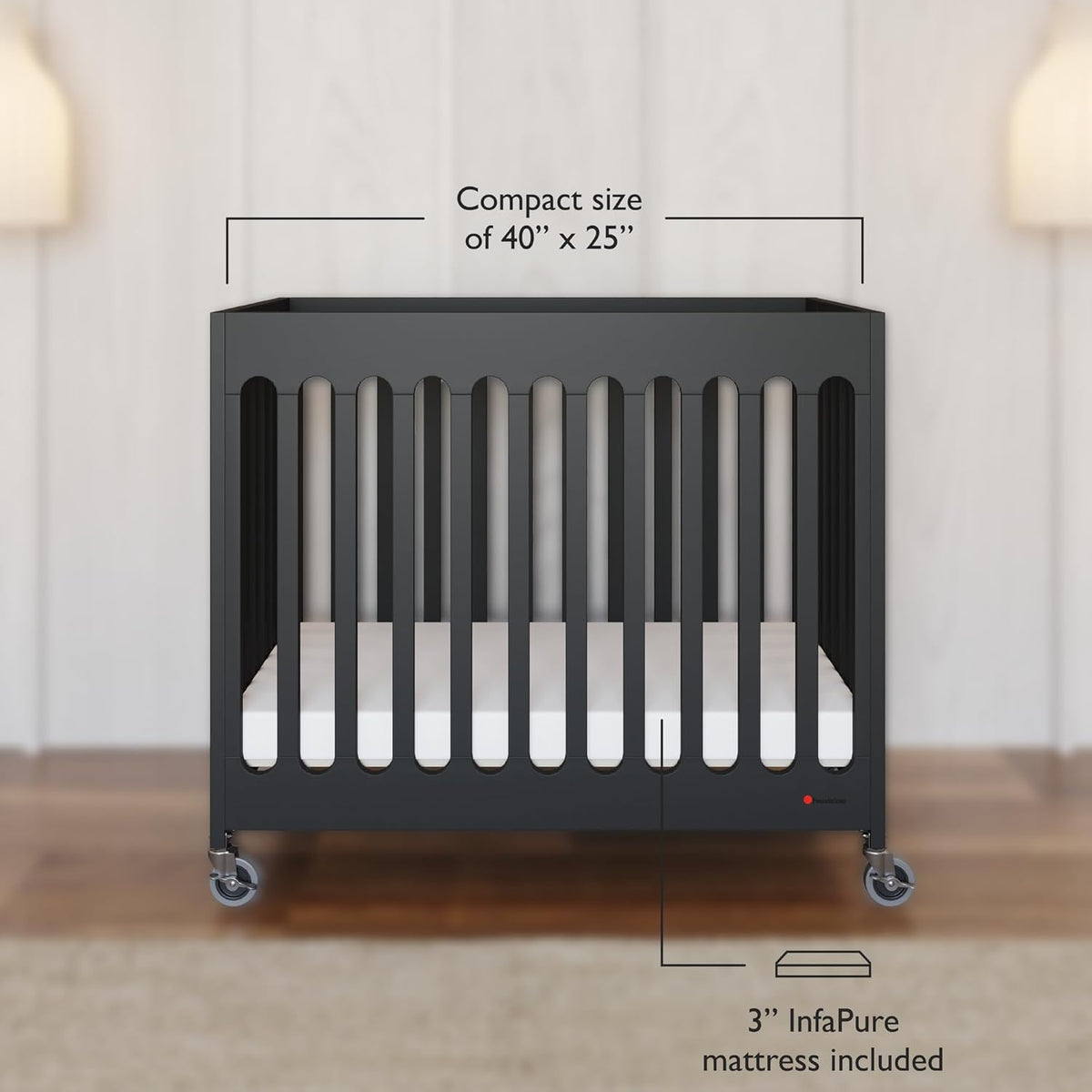 Foundations Boutique Folding Mini Baby Crib - Compact, Portable, Wooden Hotel Crib, Foldable