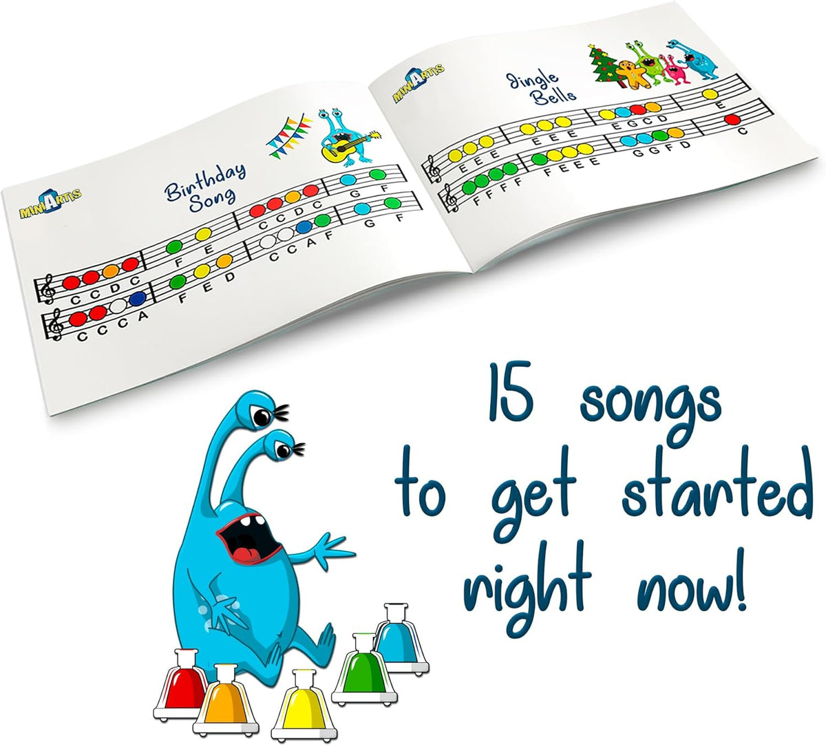 MINIARTIS Desk Bells for Kids | Educational Music Toys for Toddlers 8 Notes Colorful Hand Bells Set