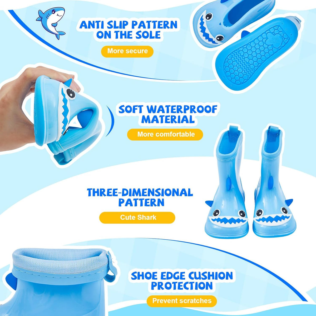 2 Pcs Toddler Raincoat Rain Boots Set Kids Baby Cartoon Hoodie Zipper Jacket Short Rain Shoes for