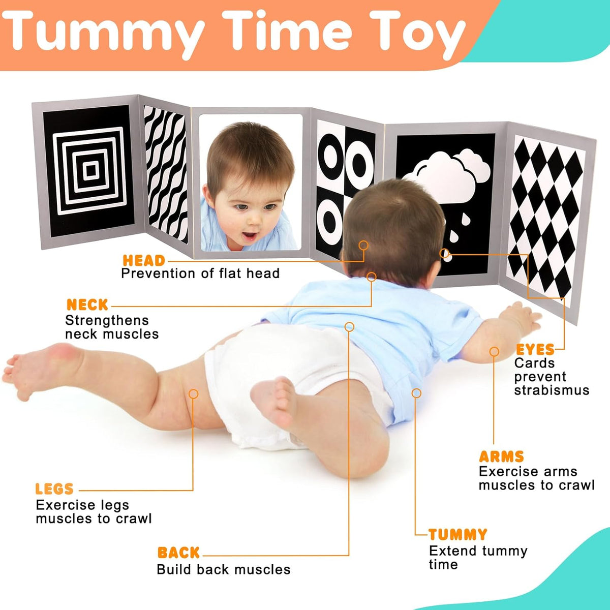 Black and White High Contrast Baby Books Flash Cards Tummy Time Mirror Toys Newborn Toys 0 6 Months