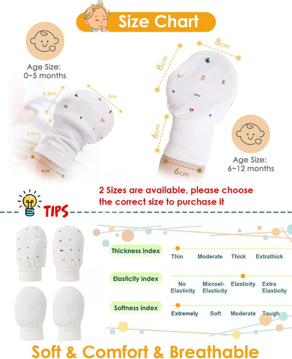 Baby Anti Scratch Mittens - No Scratch Mittens for Boys & Girls (6-12 Months) - 6 Pairs