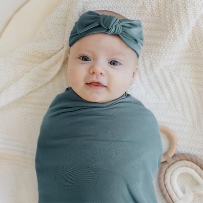 GRSSDER Newborn Swaddle Blanket, Ultra Soft Jersey Receiving Blanket with Matching Headband and