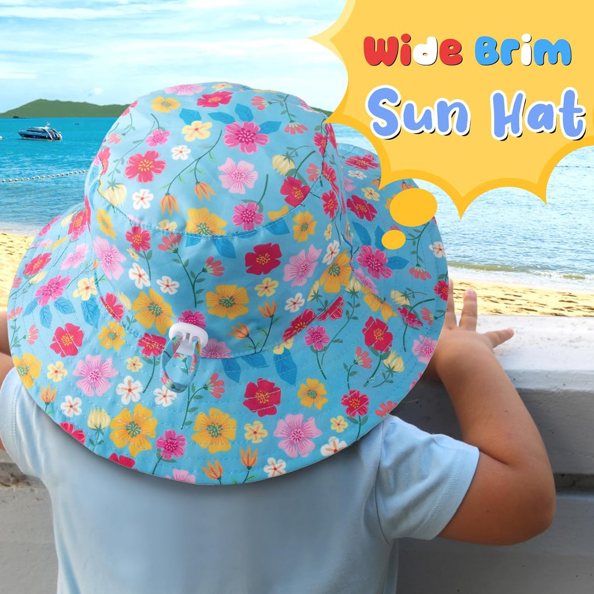 Baby Sun Hat Kids Summer UPF 50+ Toddler Bucket Hat Wide Brim Adjustable Beach Hats for Boys Girls