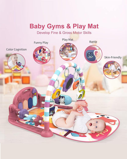 Dearlomum Play Mat and Gym - Piano Tummy Time Activity Mat With 5 Sensory Toys, Music and Lights