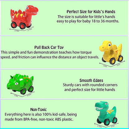 Toddler Car Toy for 2 3 4 5 Years Old, Dinosaur Transport Carrier Truck with 4 Pack Small Pull Back
