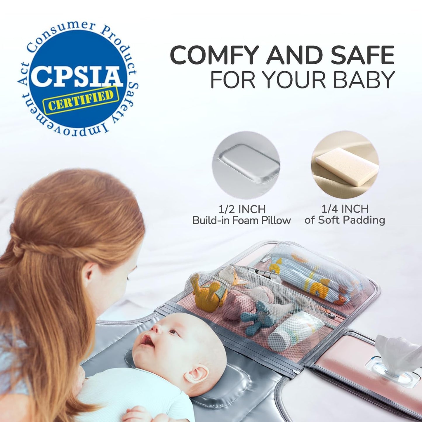 Portable Diaper Changing Pad with Shoulder Strap, Detachable Travel Changing Pad with Baby Wipes