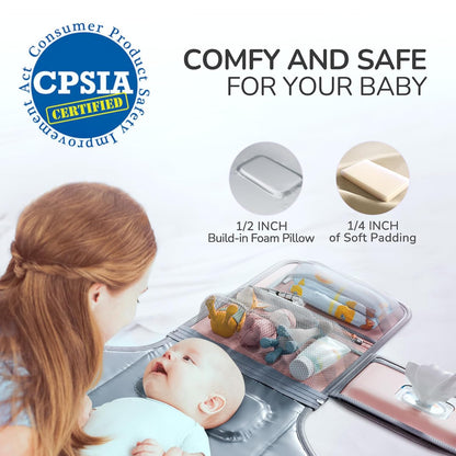 Portable Diaper Changing Pad with Shoulder Strap, Detachable Travel Changing Pad with Baby Wipes