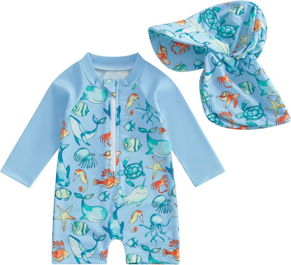Hnyenmcko Baby/Toddler Boy Rash Guard Swimsuit Long Sleeve One Piece Zipper Swimwear Sunsuit Infant