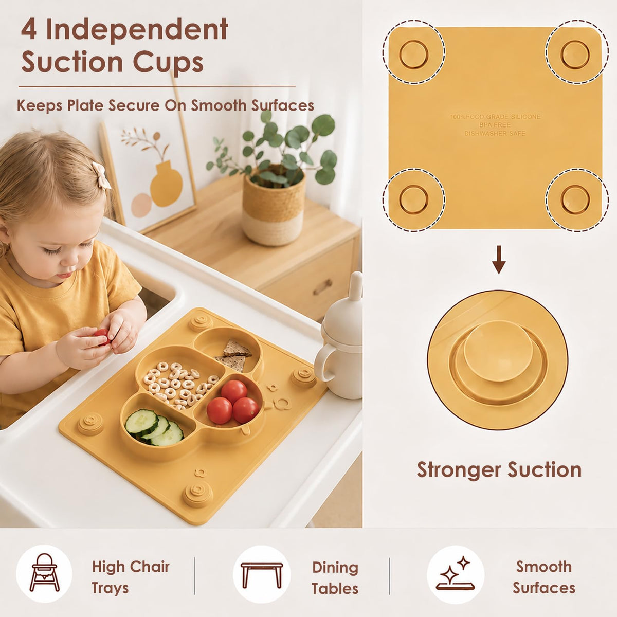 ROCCED Suction Plates for Baby Placemat Spoon Fork Set for Toddlers, Silicone Baby Plates with