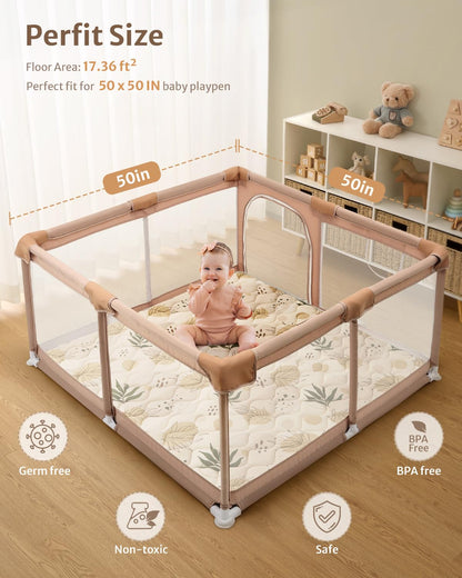 Blissful Diary Baby Play Mats for Floor, 50x50 Playpen Mat, Thicken Cushioning Padding Foam