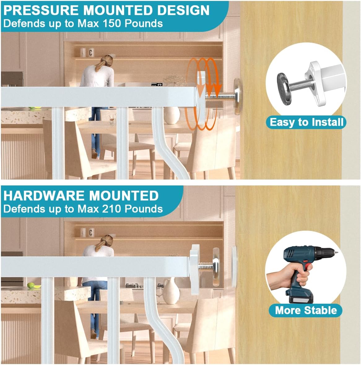 Extra Wide Baby Gate for Doorways 29.9"-53.1", Pressure Mounted Dog Gates With Door, Child Safety