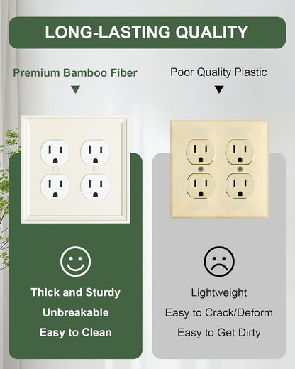 2-Pack Double Duplex Outlet Cover, Natural Bamboo Fiber Switch Plates and Outlet Covers, Light