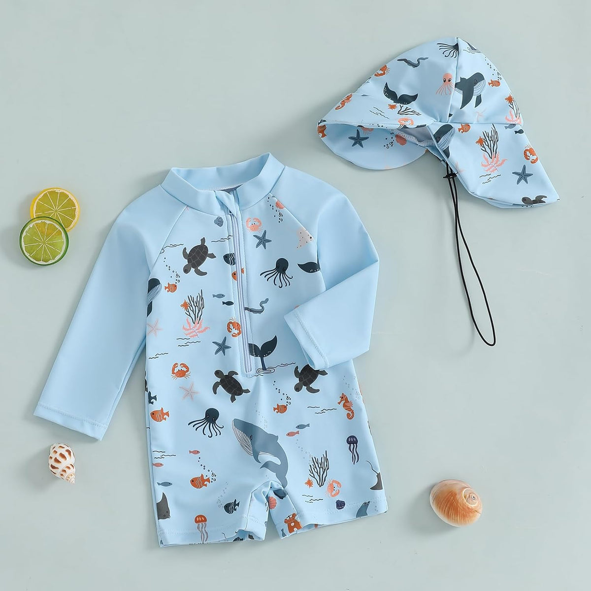 Hnyenmcko Baby/Toddler Boy Rash Guard Swimsuit Long Sleeve One Piece Zipper Swimwear Sunsuit Infant