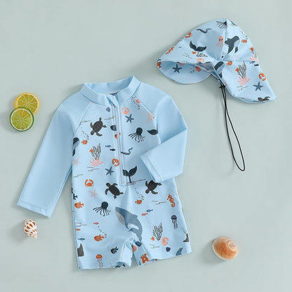 Hnyenmcko Baby/Toddler Boy Rash Guard Swimsuit Long Sleeve One Piece Zipper Swimwear Sunsuit Infant