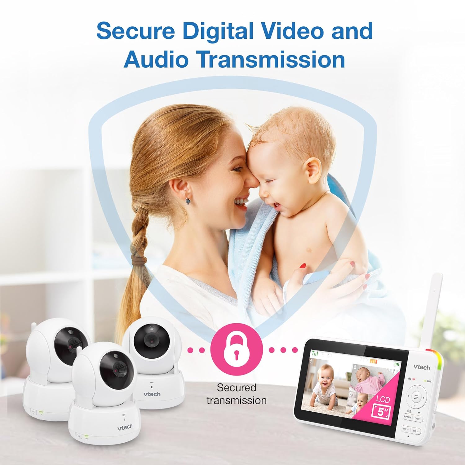 VTech Video Baby Monitor with 3 Cameras, 5" LCD Screen, Up to 17Hrs Video & 31Hrs Audio Battery