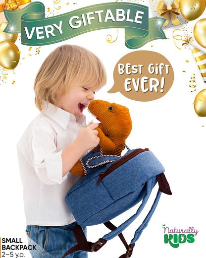 Naturally KIDS Toddler Backpack w. Plush Dinosaur Toy, Kids Gift 2 3 4 5