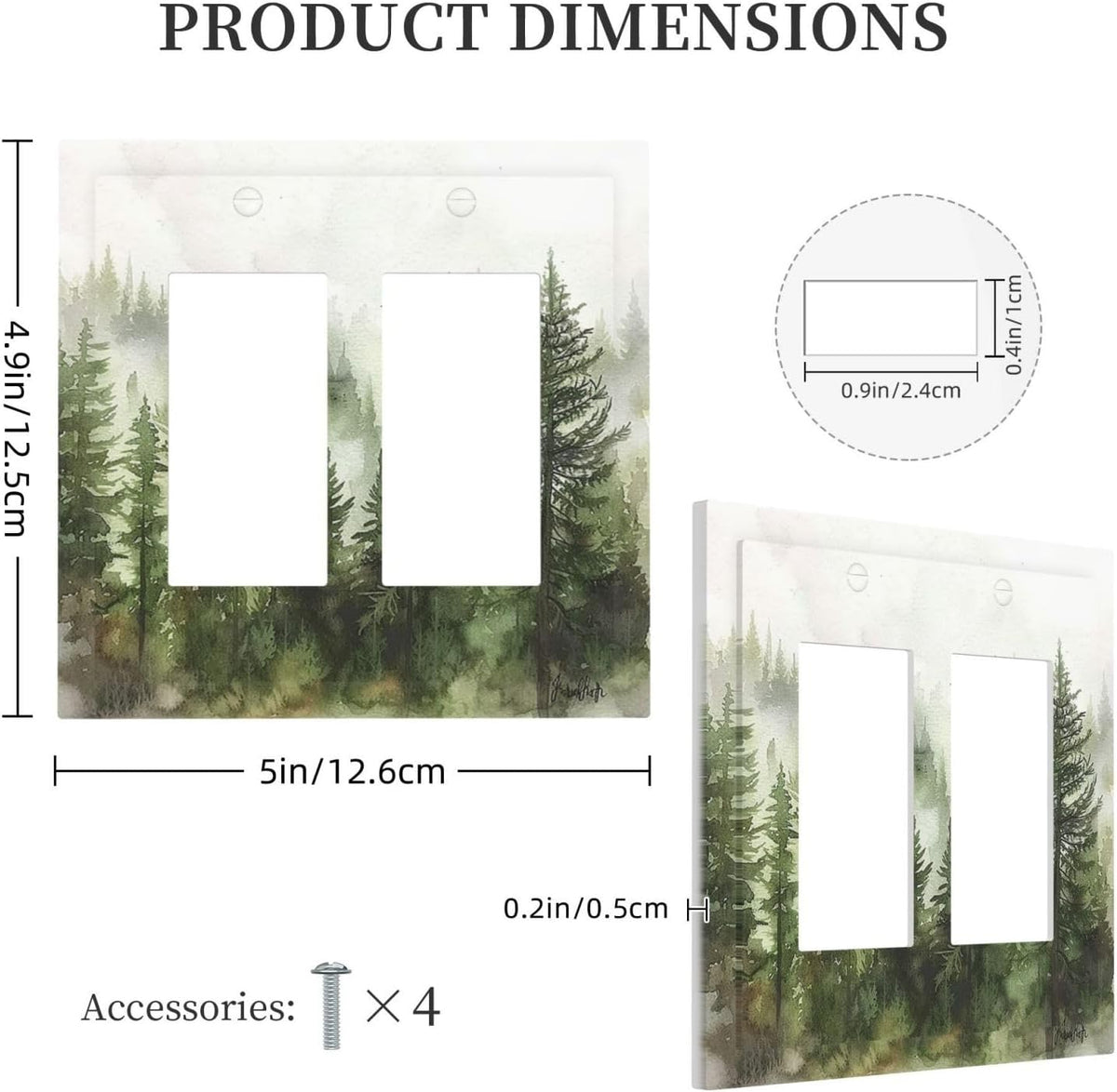 Decorative Outlet Covers Green Forest Watercolor Painting Foggy Pine 2 Gang Double GFCI Rocker