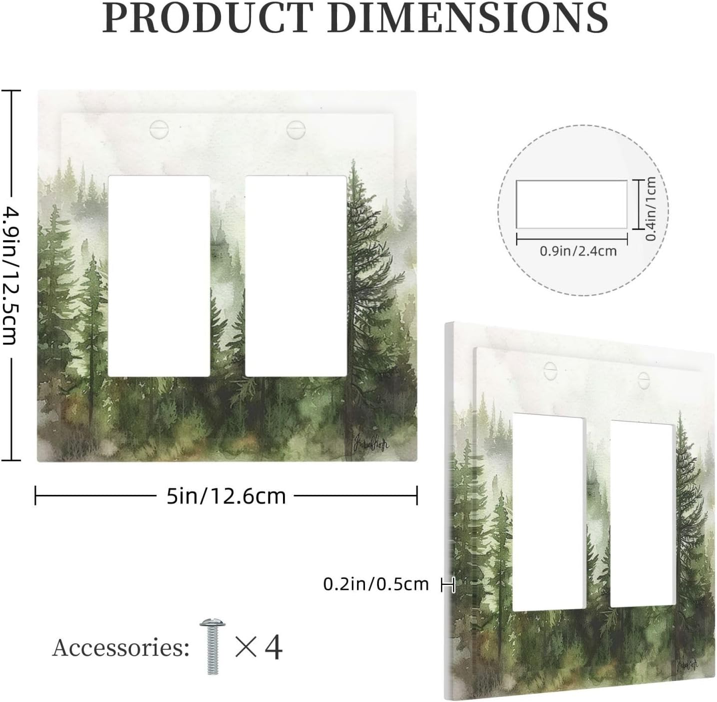 Decorative Outlet Covers Green Forest Watercolor Painting Foggy Pine 2 Gang Double GFCI Rocker