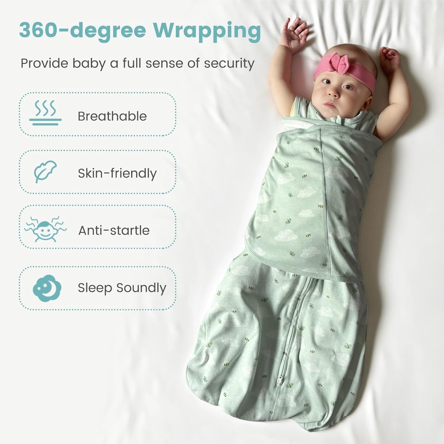 Newborn Baby Swaddle Sleep Sack 100% Cotton 1.0 Tog Wearable Blanket for 0-3, 3-6, 6-12 Months