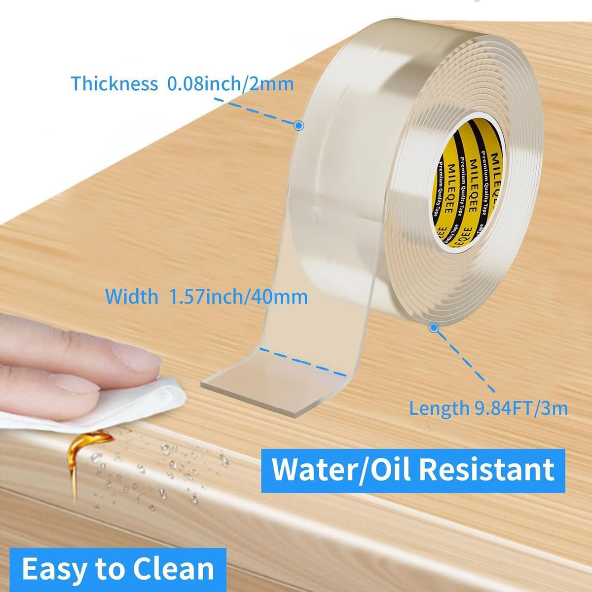 2Pack Clear Edge Protector Strip,1.57in x 9.84FT(19.68FT Total),Sharp Edge Wrap Cover Tape,Self