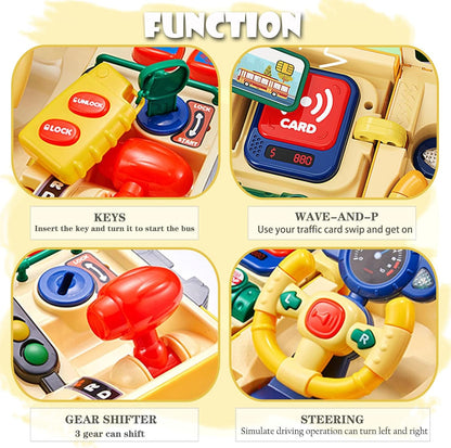 HONGTUO School Bus Toy with Sound and Light, Simulation Steering Wheel, Toddlers School Bus with