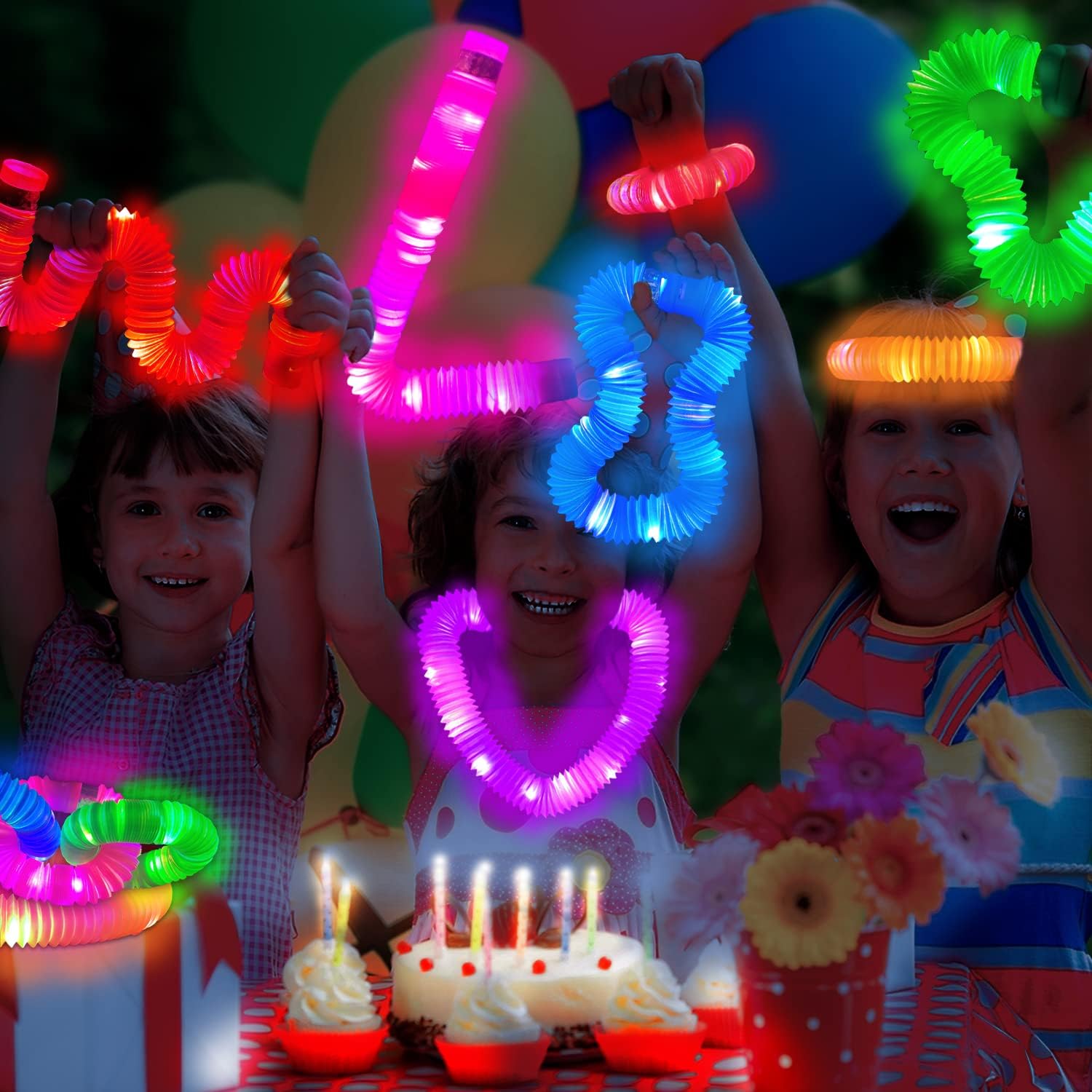 Light Up Pop Tubes for Kids 6 PCS, Halloween Glow Sticks Party Favors for Toddlers, Neon LED