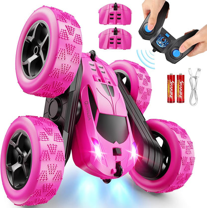 RC Cars, Rose Remote Control Car for Girls, 2.4 GHZ Double Sided RC Stunt Car 360° Rotating Remote